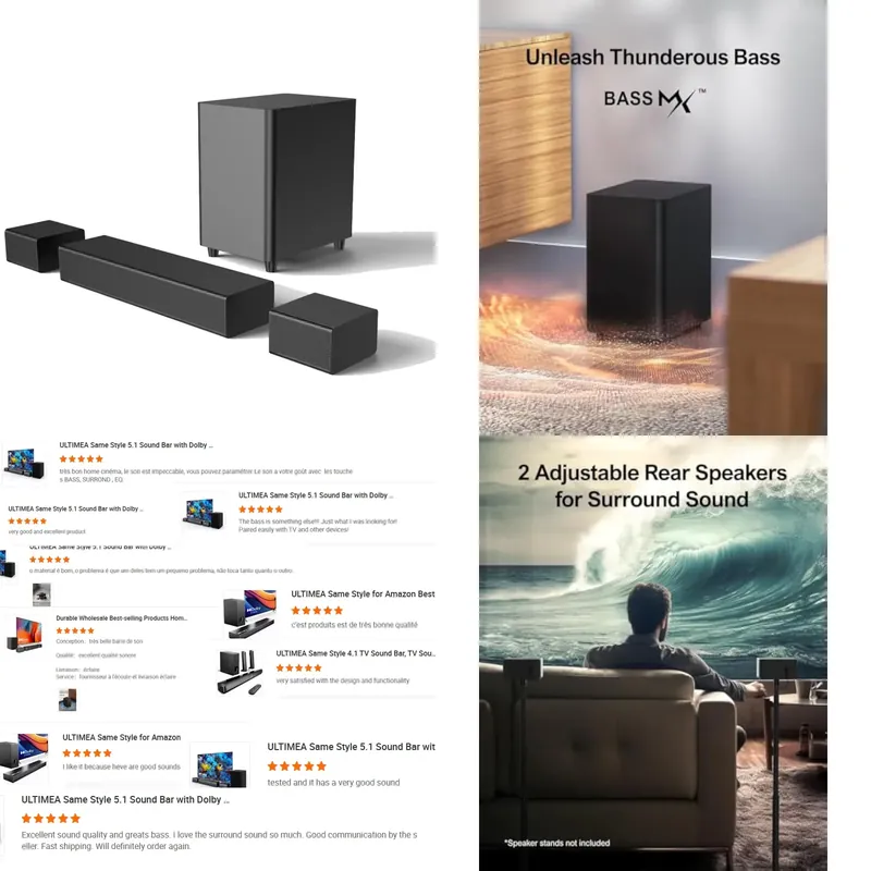 Soundbar With Wireless Subwoofer 5.1Ch - Barra de Sonido Envolvente 5.1 con