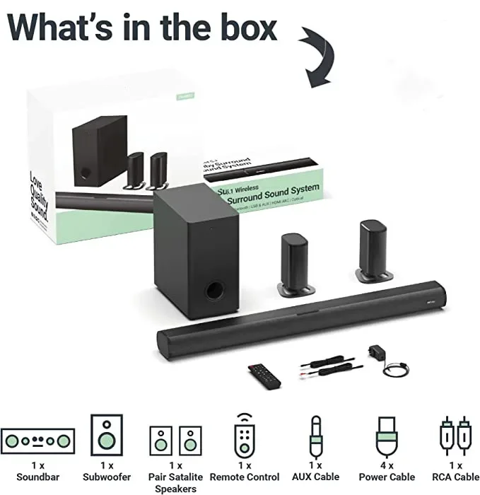 Altavoz inalámbrico 5.1 canale - Soundbar With Wireless Subwoofer 5.1Ch reseña y precio